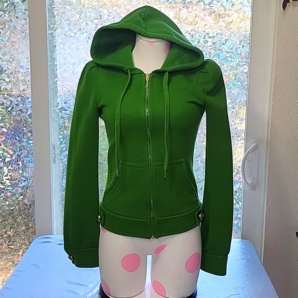 Y2k Vintage Juicy Couture Bright Green Quilted Zip Up Jacket SZ: M